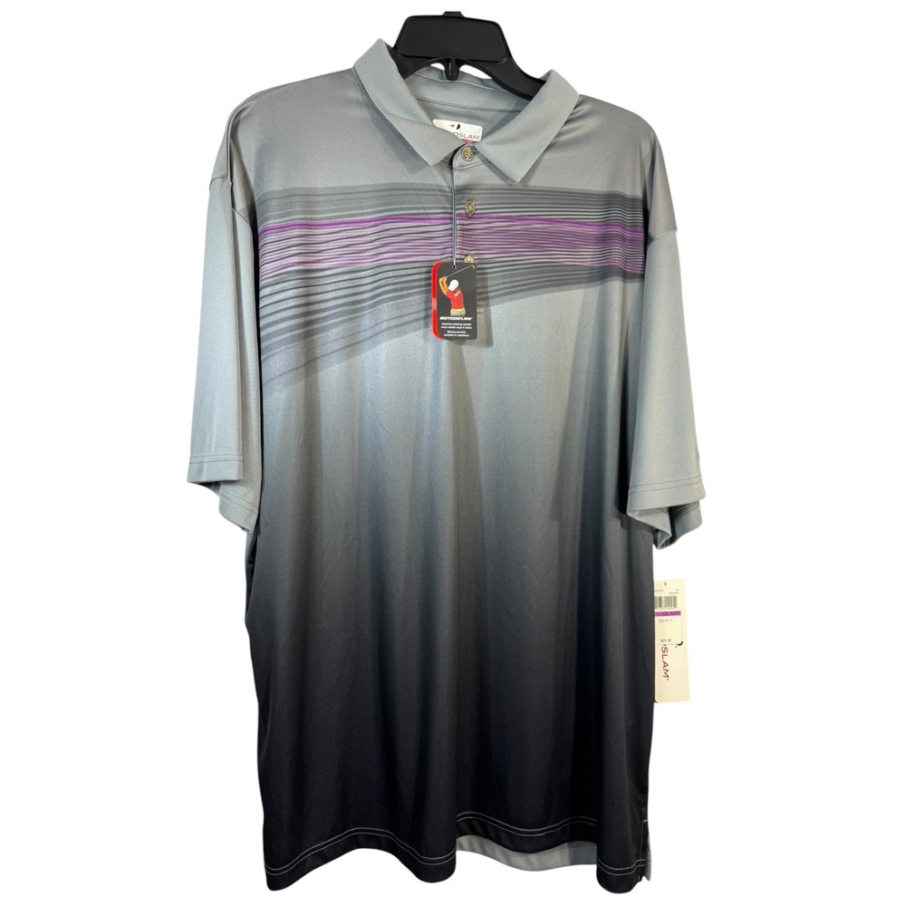 Grand Slam Mens XXL Golf Polo Shirt Grey Black Ombre Purple Stripe NWT
